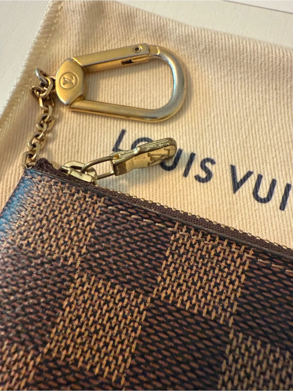Louis Vuitton Brown Damier Ebene Key Pouch with Gold Hardware